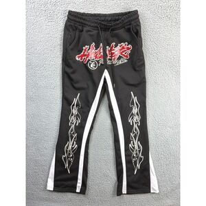 Hellstar Sports Flame Flare Track Pants Mens S Black Streetwear Y2K Sweatpants